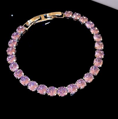 Round Stone Titanium Steel Tennis Bracelet, Silver Tone, Purple.