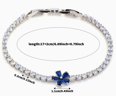 Five-Petal Flower Titanium Steel Tennis Bracelet, Deep Blue.