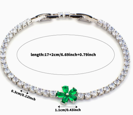Five-Petal Flower Titanium Steel Tennis Bracelet, Green.
