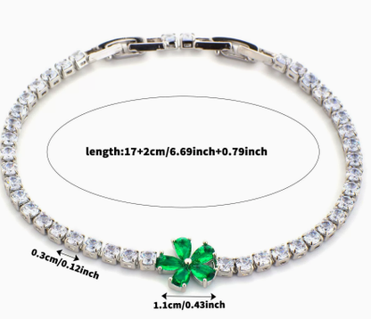 Five-Petal Flower Titanium Steel Tennis Bracelet, Green.