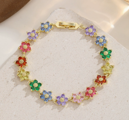 Flower Link Titanium Steel Bracelet, Rainbow.