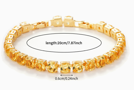 6 mm Round Stone Titanium Steel Tennis Bracelet, Gold Tone, Golden Yellow, Faceted.