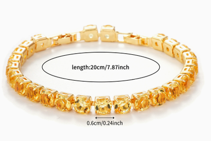 6 mm Round Stone Titanium Steel Tennis Bracelet, Gold Tone, Golden Yellow, Faceted.