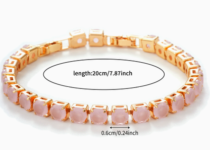 6 mm Round Stone Titanium Steel Tennis Bracelet, Gold Tone, Pink, Jade-Look.