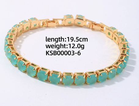 6 mm Round Stone Titanium Steel Tennis Bracelet, Gold Tone, Light Green, Jade-Look.