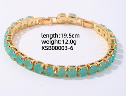 6 mm Round Stone Titanium Steel Tennis Bracelet, Gold Tone, Light Green, Jade-Look.