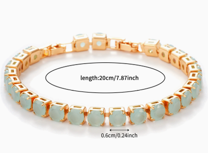 6 mm Round Stone Titanium Steel Tennis Bracelet, Gold Tone, Pale Aqua, Jade-Look.