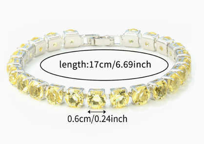 6 mm Round Stone Titanium Steel Tennis Bracelet, Silver Tone, Yellow, Faceted.