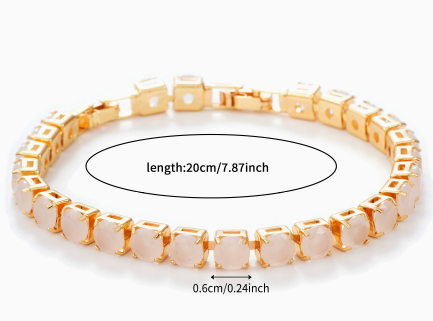 6 mm Round Stone Titanium Steel Tennis Bracelet, Gold Tone, Pale Yellow, Jade-Look.