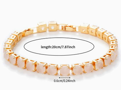6 mm Round Stone Titanium Steel Tennis Bracelet, Gold Tone, Pale Yellow, Jade-Look.