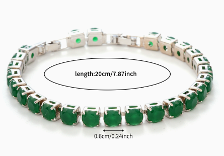 6 mm Round Stone Titanium Steel Tennis Bracelet, Silver Tone, Green, Jade-Look.