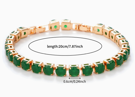 6 mm Round Stone Titanium Steel Tennis Bracelet, Gold Tone, Green, Jade-Look.