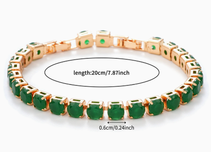 6 mm Round Stone Titanium Steel Tennis Bracelet, Gold Tone, Green, Jade-Look.