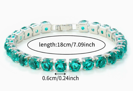 6 mm Round Stone Titanium Steel Tennis Bracelet, Silver Tone, Green, Faceted.