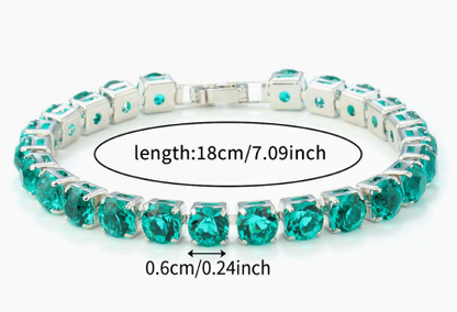 6 mm Round Stone Titanium Steel Tennis Bracelet, Silver Tone, Green, Faceted.