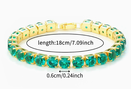 6 mm Round Stone Titanium Steel Tennis Bracelet, Gold Tone, Green, Faceted.