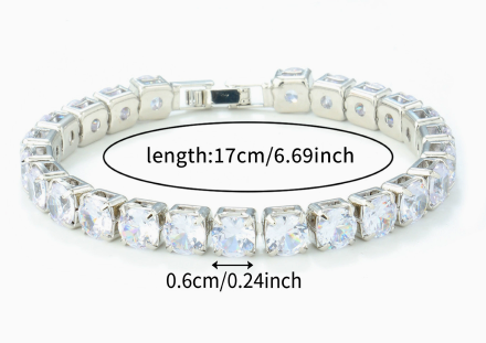 6 mm Round Stone Titanium Steel Tennis Bracelet, Silver Tone, Clear, Faceted.