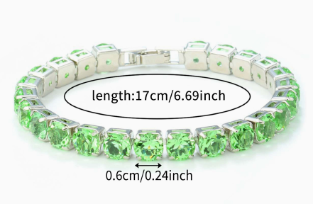 Silver-tone 6 mm round-stone bracelet with faceted light-green stones; supplier image assigned to the Olive Yellow SKU.