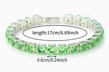 6 mm Round Stone Titanium Steel Tennis Bracelet, Silver Tone, Olive Green, Faceted.