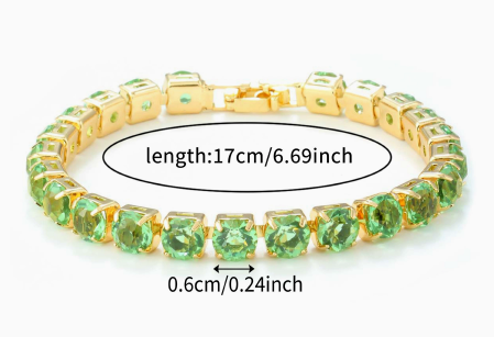 6 mm Round Stone Titanium Steel Tennis Bracelet, Gold Tone, Olive Green, Faceted.