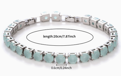 6 mm Round Stone Titanium Steel Tennis Bracelet, Silver Tone, Pale Aqua, Jade-Look.
