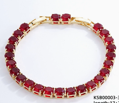 6 mm Round Stone Titanium Steel Tennis Bracelet, Gold Tone, Dark Red, Classic Round.