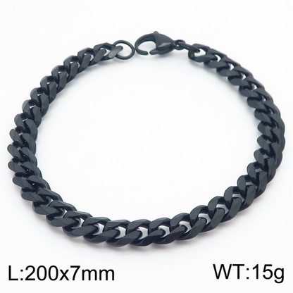 Black faceted curb chain bracelet with lobster clasp; image labels 200 x 7 mm and 15 g.