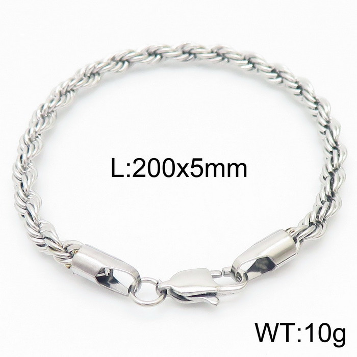 Silver-tone rope chain bracelet with lobster clasp; image labels 200 x 5 mm and 10 g.