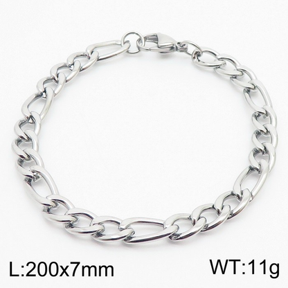 Silver-tone Figaro chain bracelet with lobster clasp; image labels 200 x 7 mm and 11 g.