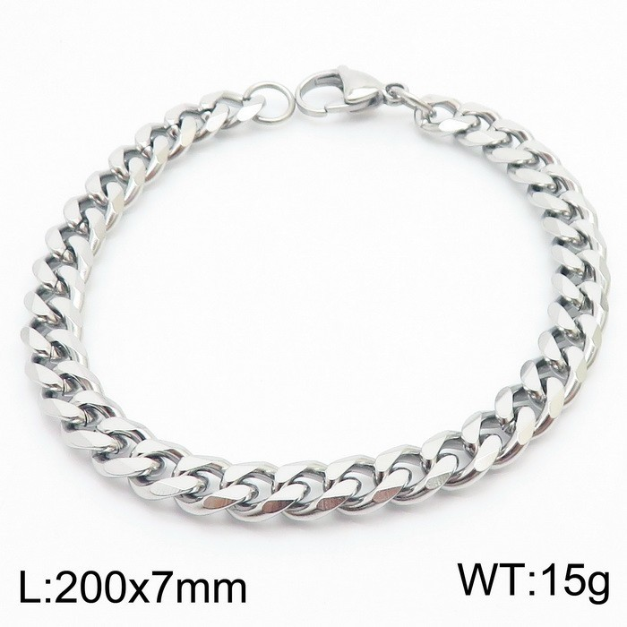 Silver-tone faceted curb chain bracelet with lobster clasp; image labels 200 x 7 mm and 15 g.