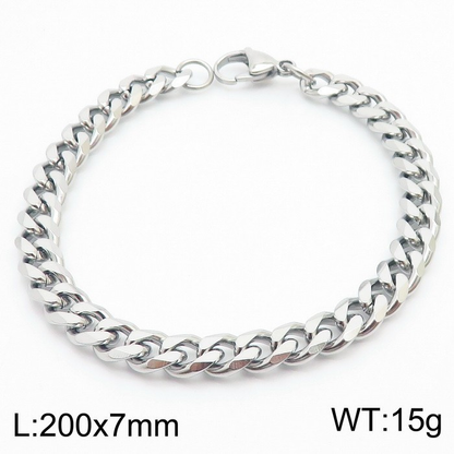 Silver-tone faceted curb chain bracelet with lobster clasp; image labels 200 x 7 mm and 15 g.